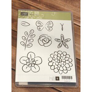STAMPIN' UP! 122280 FLOWER FEST RUBBER CLEAR MOUNTED STAMP SET OF 8 BUTTERFLY